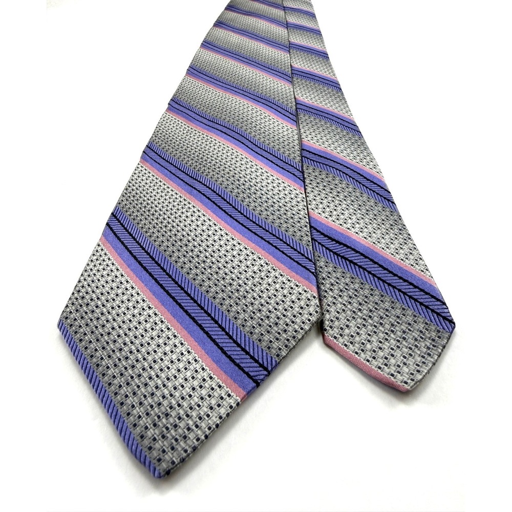 ROBERT TALBOTT BestofClass Silk Tie 3.78"W 61"XLong Silver/Purple Diagonal #1660